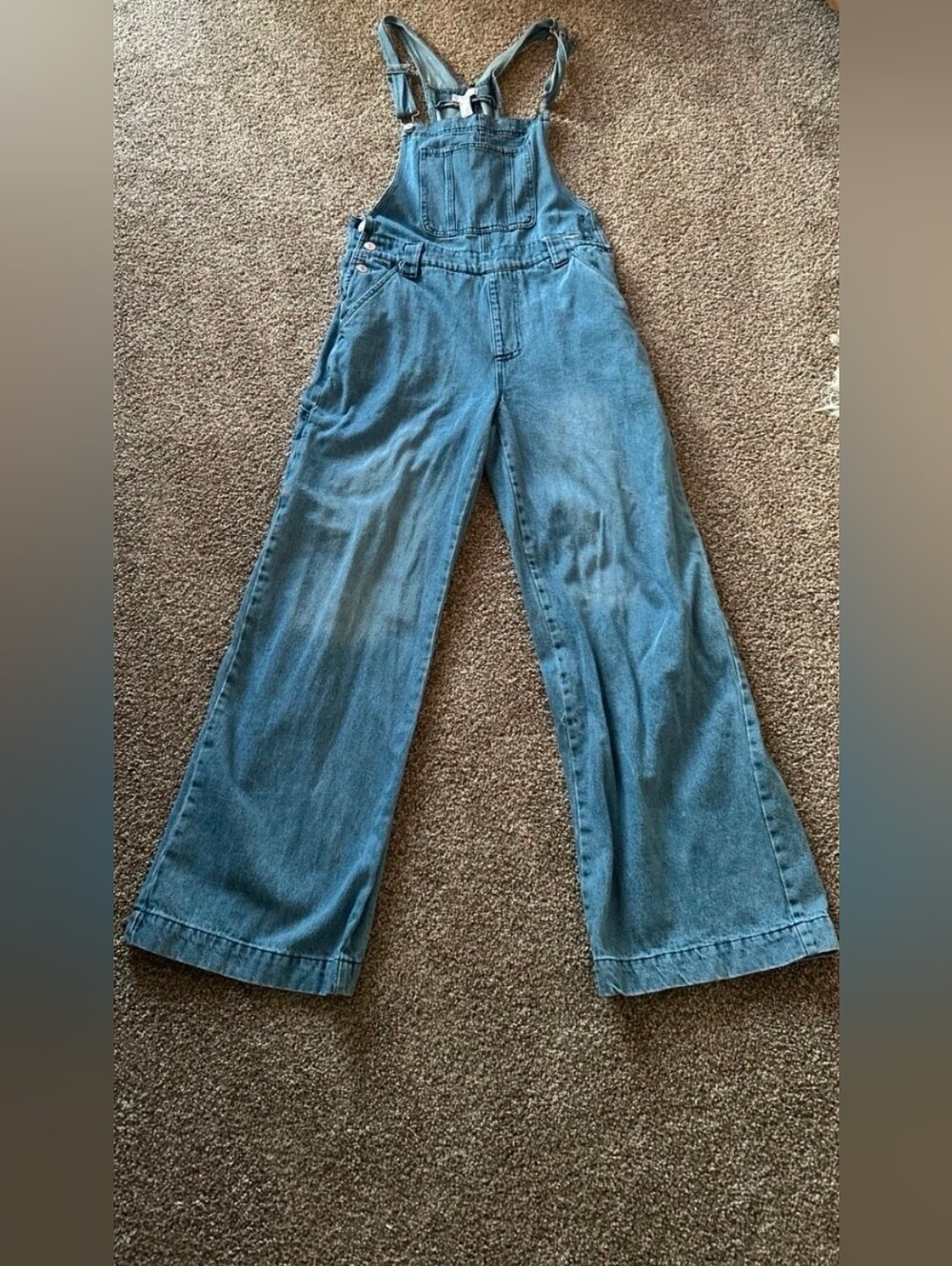 Forever 21 Women's Blue Denim Wide-Leg Overalls